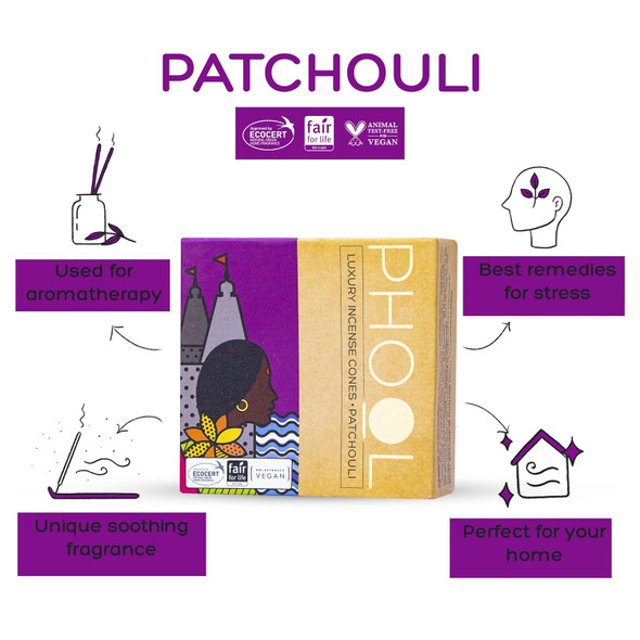 PHOOL LUXURY INCENSE Pack Of 2 Natural Incense Cones, Meditation Pack - 80 Organic Dhoop Cones | Fragrances - Nagchampa & Patchouli | Dhoop Cones For Pooja | Free Dhoop Stand Inside