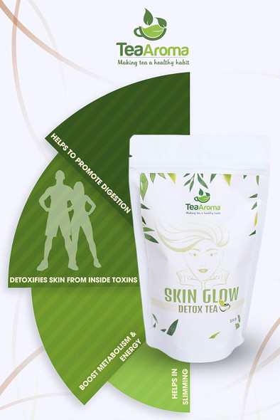 Tea Aroma - Skin Glow Detox Organic Green Tea for Weight Management & Detoxification | Rich in Antioxidants, 100g|3.52Oz|0.22lbs