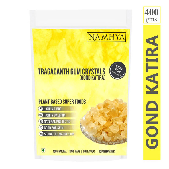 NAMHYA Premium Gond Katira (Edible Gum) | Pure Organic | 100% Natural Tragacanth Crystals, 14.11 oz (400 Grams) | Rich sources of fibres | High Cooling Properties Herbal Food|14.08Oz|0.88lbs