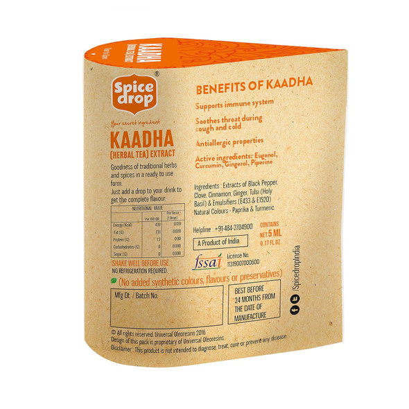 Spice Drop Herbal Tea for Relief from Cold & Flu - Immune Support & Booster - Kaadha Extract|49 g|1.73 Oz
