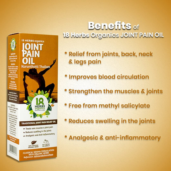 18 Herbs Organics Kurunthotti Thailam - Joint Pain Relief Oil - 120ml | Ayurvedic Muscle Pain Relief Massage Oil|8.8Oz|0.55lbs