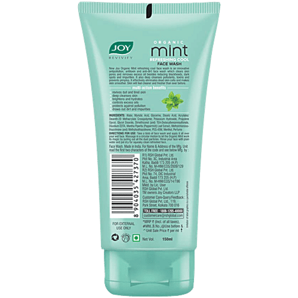 Revivify Organic Mint Refreshing Cool Face Wash|5.28Oz|0.33lbs