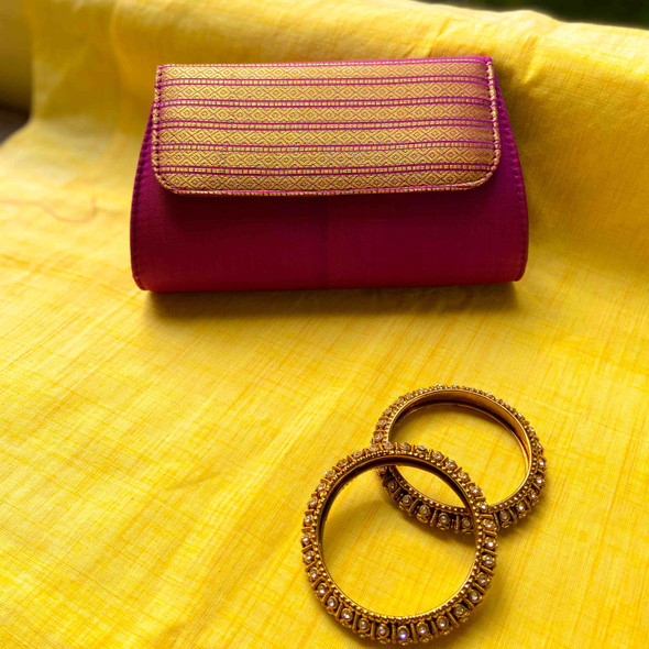 Upcyclie | Clutch Purse- Solid Purple with Golden Jari | 4.18 Oz | 0.26 lbs