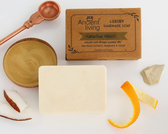 Ancient Living Multani Mitti Luxury Handmade Organic Soap Pack of 4 (100) gm each for Oily Skin | 100 gm | 3.53 oz [Fit Tuber Recs]