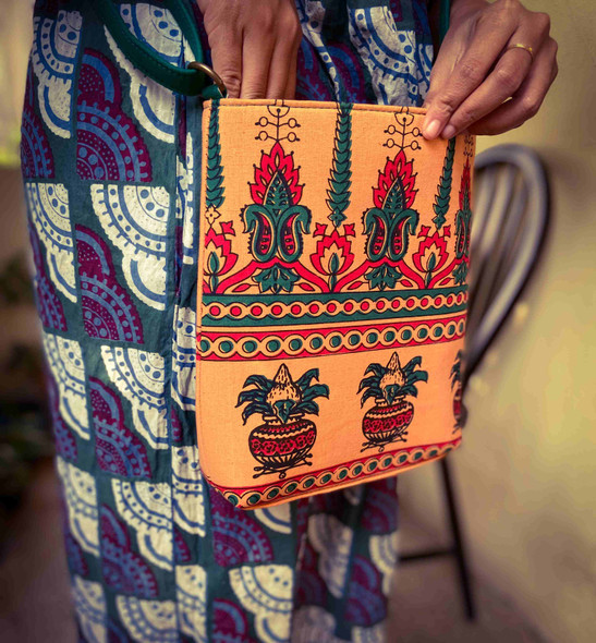 Upcyclie | Sling Bags- The Temple special Kumbam print | 4.18 Oz | 0.26 lbs