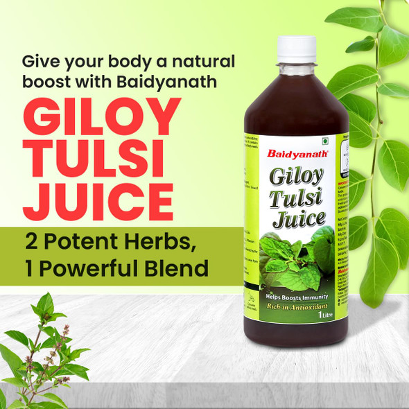 Baidyanath Giloy Tulsi Herbal Juice - Helps Boost Immunity & Promotes Good Health & Supports Respiratory Wellness (Pack of 1) | 1000ml | 33.81 fl oz [Fit Tuber Recs]