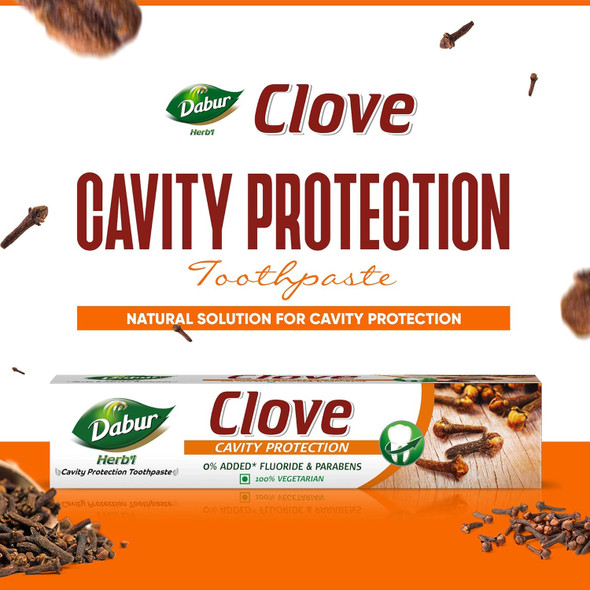Dabur Herb'l Clove - Cavity Protection Toothpaste with No added Fluoride and Parabens | 300g | 10.58 oz [Fit Tuber Recs]