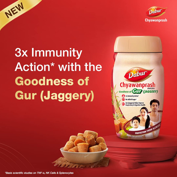 Dabur Chyawanprash Awaleha - With Goodness of Gur (Jaggery)| 3X Immunity Action | No added Sugar | Helps Improve Digestive & Respiratory Health | With Goodness of 40+ Ayurvedic Herbs | 900g | 31.75 oz [Fit Tuber Recs]