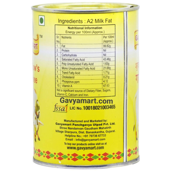 Gavyamart Indian A2 Cow Ghee 100% Pure Non GMO - Made of kankrej Organic Cow Ghee-Pack of 4 | 4L | 141 Oz [Fit Tuber Recs]