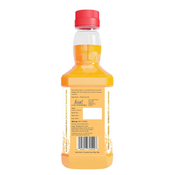 IndicWisdom Wood Pressed Walnut Oil (Cold Pressed Walnut Oil - Extracted on Wooden Churner) | 200 ml | 6.76 fl oz [Fit Tuber Recs]