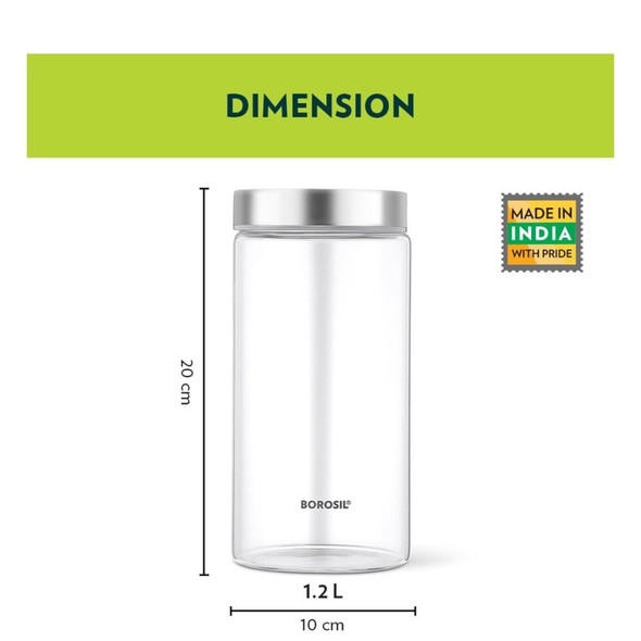 Borosil Endura Round Borosilicate Glass Jar (Transparent) | 1.2 ltrs | 40.58 fl oz [Fit Tuber Recs]