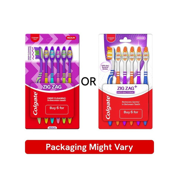 Colgate Zig Zag Deep Clean Toothbrush (Medium)|1 pack (6 pieces)|1 pack (6 pieces) [Fit Tuber Recs]