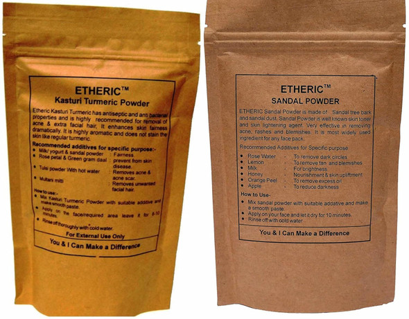 Etheric Wild Kasturi Turmeric & Sandal Powder Combo (150+100) | 150+100 gm | 8.82 oz [Fit Tuber Recs]