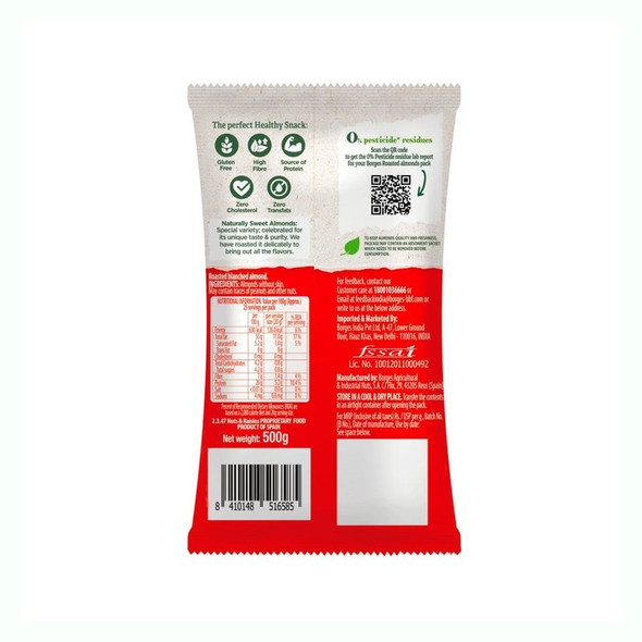 Borges Blanched & Roasted Almonds - Zero Pesticide Residue|500g|17.64 oz [Fit Tuber Recs]
