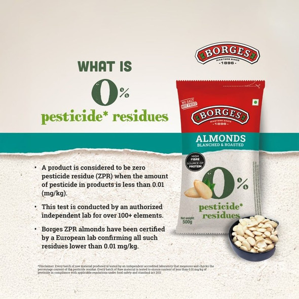 Borges Blanched & Roasted Almonds - Zero Pesticide Residue|500g|17.64 oz [Fit Tuber Recs]