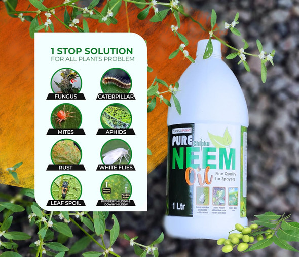 Chipku Pure Cold Pressed Water-Soluble Neem Oil for Insects Spray on Plants and Garden (Pack of 1 Ltr, Brown) | 1 Ltr | 33.81 fl oz [Fit Tuber Recs]