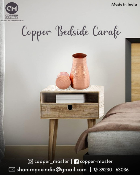 Copper-Master Modern & Stylish Bedside Bedroom Copper Bottle Jar with Pure Copper & joint free | 1 Litre (1000 ml) | 33.81 fl oz [Fit Tuber Recs]