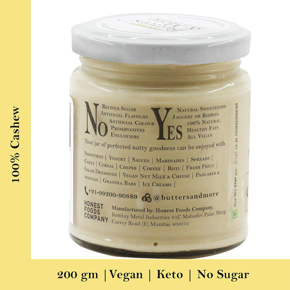 Butters & More Vegan Natural Cashew Butter (200G) Unsweetened Single Ingredient Creamy Nut Butter. Keto & Diabetic Friendly. | 200G | 7.06 oz [Fit Tuber Recs]