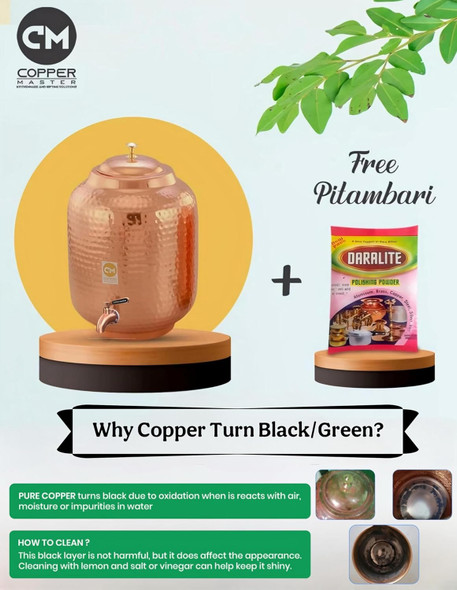 Copper-Master 11 Litre Hammered Copper Water Dispenser (Matka) Container Pot with Pure Copper and Ayurvedic Health Benefits | 11000 ml | 370.40 fl oz [Fit Tuber Recs]