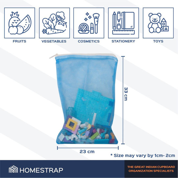 HomeStrap Reusable Mesh Fridge Storage Zipper Bags For Fruits And Vegetables(Multicolour, Standard) - Set of 12 [Fit Tuber Recs]