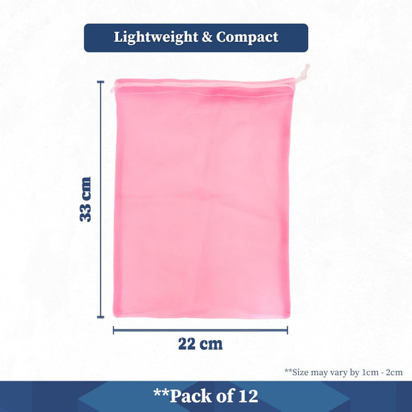 Homestrap Set of 12 drawstring Mesh Reusable Fridge Storage Bag for Fruits & Vegetables (9 X 13 Inches|Multicolour) [Fit Tuber Recs]