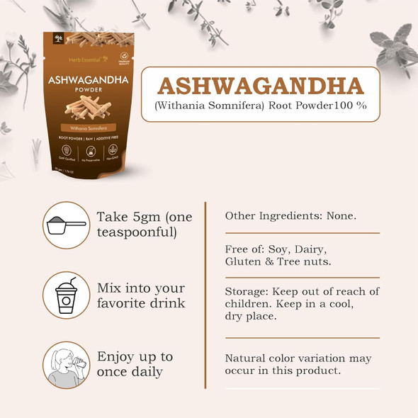 Herb Essential Pure Ashwagandha Powder | 50 g | 1.76 oz [Fit Tuber Recs]