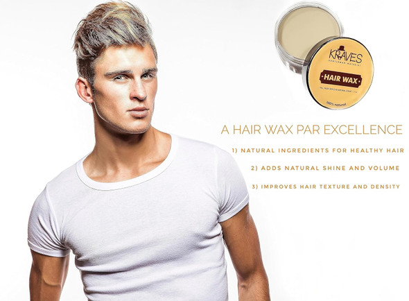 KRAVES 100% Natural Hair Wax for men with High Hold and Natural Shine | 100 Grams | 3.53 oz [Fit Tuber Recs]