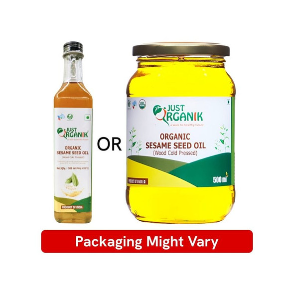 Just Organik Organic Sesame Oil (Wood Cold Pressed)|500 ml|16.91 fl oz [Fit Tuber Recs]