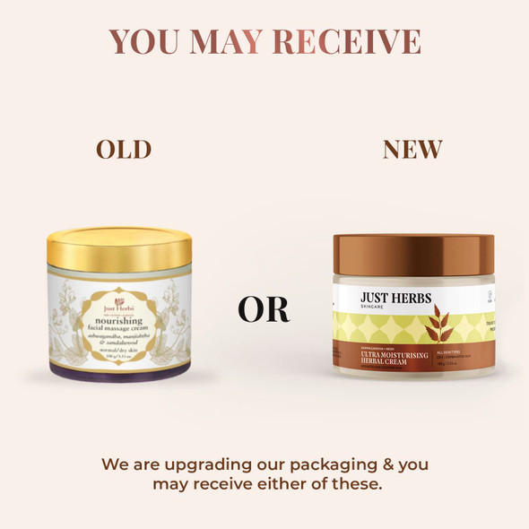 Just Herbs Ayurvedic Herbal Nourishing Face Moisturizing Massage Cream with Ashwagandha & Neem for Men & Women | Face Cream for Winters Dull & Dry Skin | 100 gm | 3.53 oz [Fit Tuber Recs]