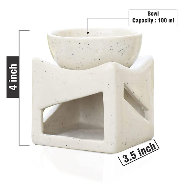 Pure Source India Ceramic Clay Candle Operated Aroma Burner Oil Diffuser, Extra Large Bowl, with 1 Tealight, 4 Inch, (White Dotted) [Fit Tuber Recs]