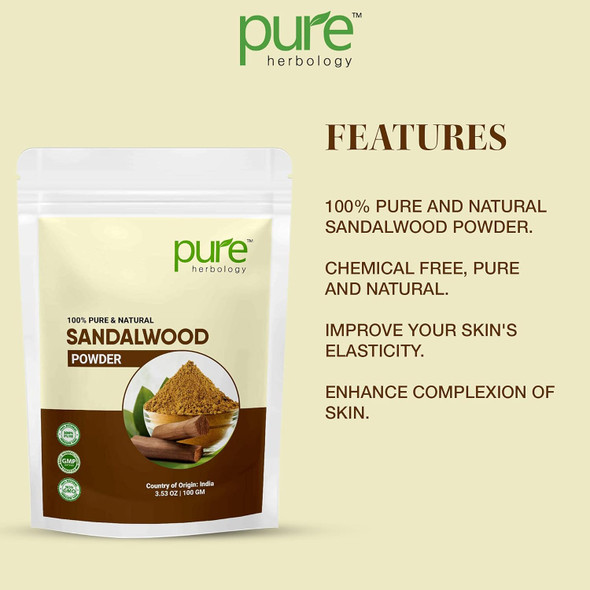 Pure Herbology pure and natural sandalwood powder, best for face mask, skin care | 300gm | 10.58 oz [Fit Tuber Recs]