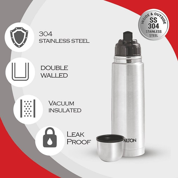 Milton Flip Lid 1000 Thermal Bottle (Silver) | 1 L | 33.81 fl oz [Fit Tuber Recs]