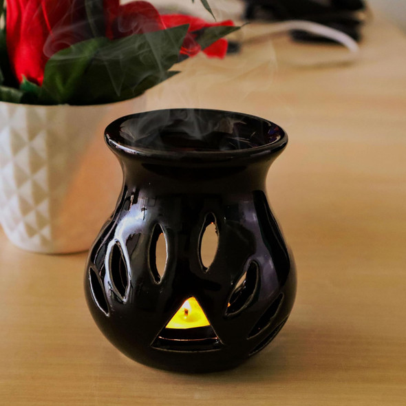 Pure Source India Ceramic Clay Candle Operated Aroma Burner (Black; 9 Cm) [Fit Tuber Recs]