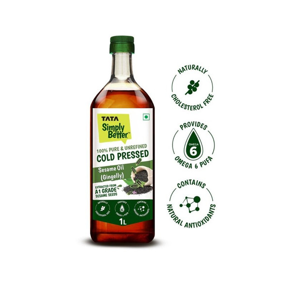 Tata Simply Better 100% Cold Pressed Sesame Oil /Til Oil|1 l, 1 ltr|33.81 fl oz [Fit Tuber Recs]
