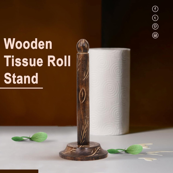 VintagewareÂ® Handcrafted Wooden Kitchen Tissue Paper Roll Holder Stand (Tribal Leaf) | Kitchen Accessories Item | Tissue Paper, Napkin & Foil Roll Holder|370g|13.05 oz [Fit Tuber Recs]