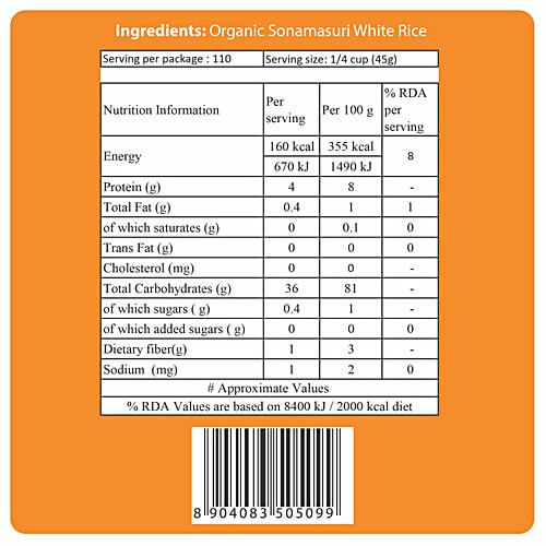 24 Mantra Organic Organic Sonamasuri Raw Rice/Akki - Polished|5 kg