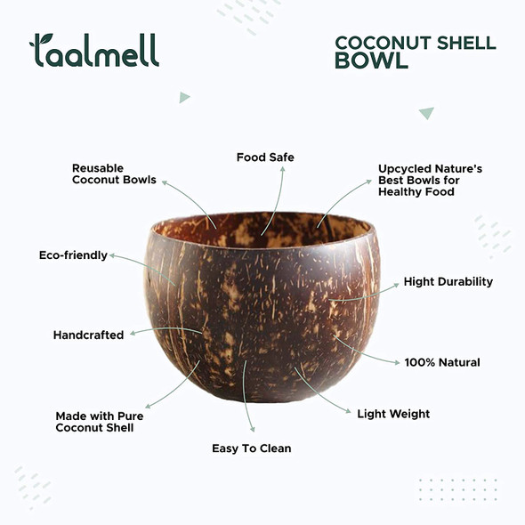 Taal Mell Coconut Bowl Eco-Friendly Handcrafted from Original Coconut Shells and 100% Natural (Pack of 4) | 300ml | 10.14 fl oz [Fit Tuber Recs]