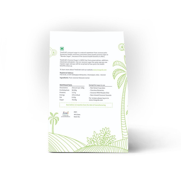 Tree Grab Natural Palm Coconut Sugar, Made of Pure, Organic & Natural Ingredients, Unrefined & Wholesome Powdered Brown Sugar for Baking, Tea & Coffee | 250 Grams | 8.82 oz [Fit Tuber Recs]