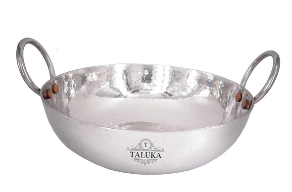 Taluka Stainless Steel Hammered Kadai Kadhai Serving Wok for Kitchen Cookware Restaurant Home Hotel | 3 Liter | 101.44 fl oz [Fit Tuber Recs]