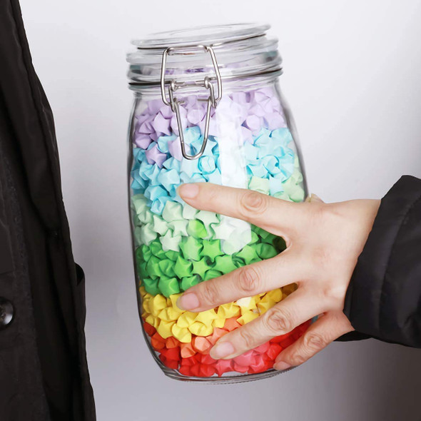 STAR WORK Glass Jars With Airtight Lids & Leak Proof Rubber Gasket,Large Wide Mouth Mason Jars With Buckle Lids For Kitchen Canisters | 1500Ml | 50.72 fl oz [Fit Tuber Recs]