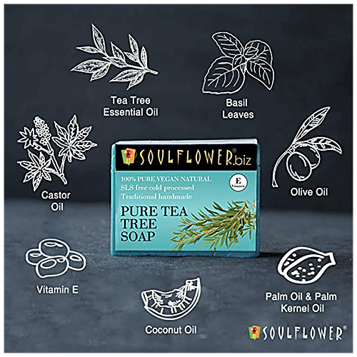 Pure Tea Tree Oil Handmade Soap - Controls Acne & Pimples, Ideal For Oily Skin|150 g|5.29 oz [Fit Tuber Recs]