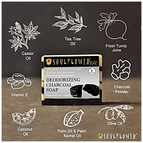 Soulflower Handmade Deo Soap Bar for Men with Activated Charcoal & Tea Tree, Skin Detox Acne Pimples|150 g|5.29 oz [Fit Tuber Recs]