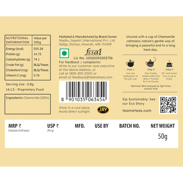 TE-A-ME Chamomile Loose Leaf Tea Tin Chamomile Chamomile Tea For Sleep | 50 Grams | 1.76 oz [Fit Tuber Recs]