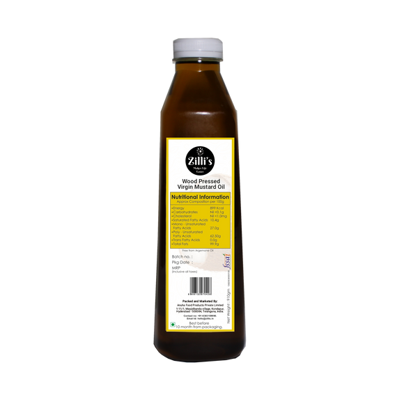 Zilli's Wood Pressed Mustard Oil - 1 Litre | 33.81 Oz | 2.2 lbs