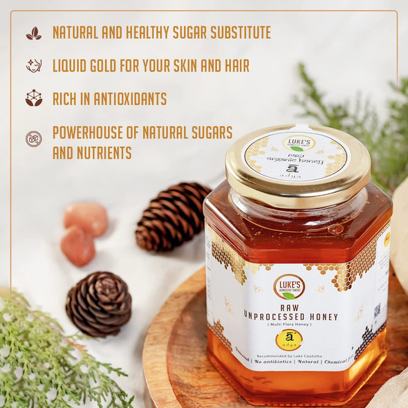 Adya Organics Multi Flora Raw Honey | 100% Pure, Natural, Unpasteurized and Unprocessed Raw Honey | No Artificial Colours or Sugar | Preservatives Free | Chemical Free – 500 gms (Pack of 1)