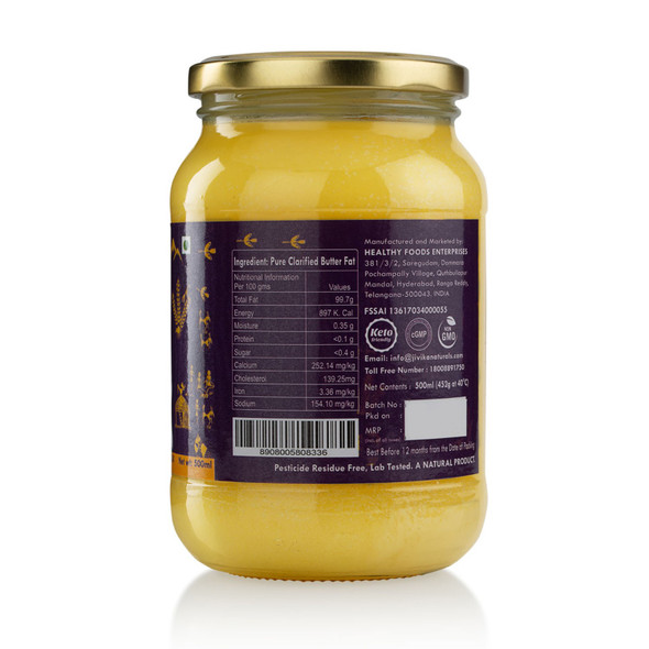 Jivika Naturals Desi A2 Cow Ghee (Bilona Ghee) 500ml | 16.91 Oz | 1.1 lbs