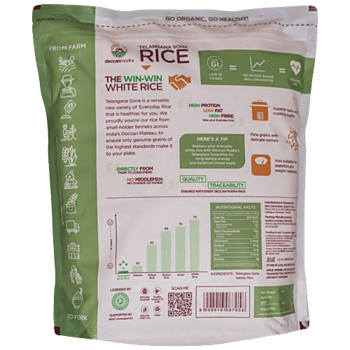 Deccanmudra Telangana Low GI Sona Rice - Organic, High In Nutrients, Maintains Blood Sugar Levels|5 kg Pouch