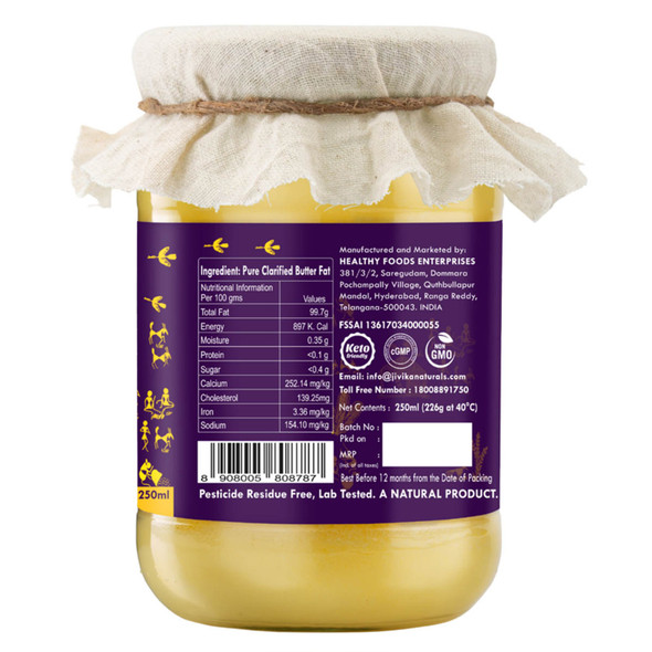 Jivika Naturals Desi A2 Cow Ghee (Bilona Ghee) 250ml | 8.45 Oz | 0.55 lbs