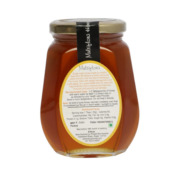 BBUZZ MultiFlora Honey Organic India Wild Forest Honey (Multi Floral) 250g| Organic Honey | Pure & Natural Honey | No Added Sugar |Raw Honey | 250 g Honey
