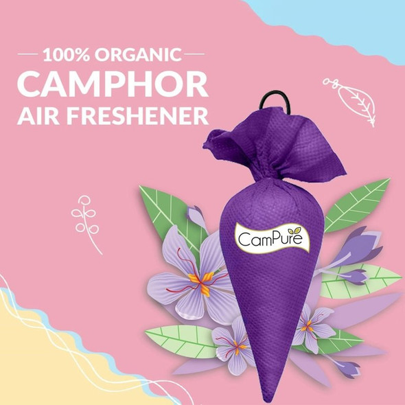 CamPure 100% Organic Camphor Car Freshener Cone - Lavender|60 g